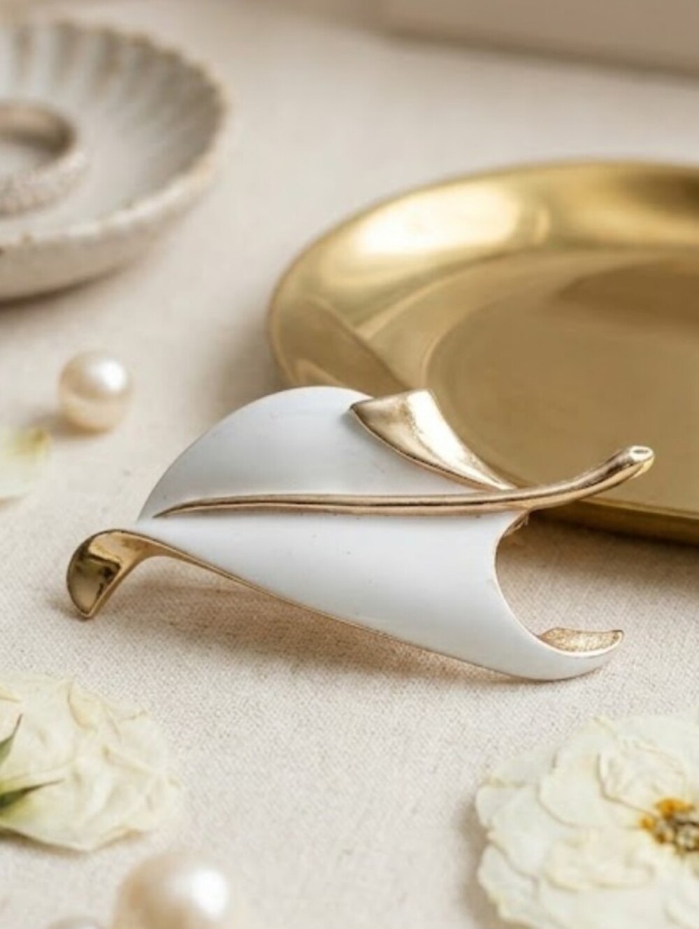 Vintage Torino White Enamel with Gold Brooch